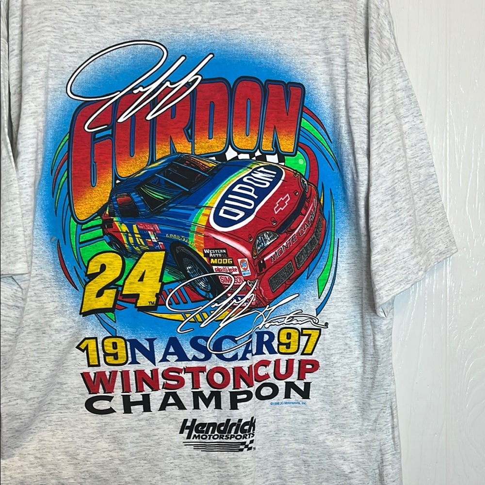Vintage 1997 Deadstock Gray NASCAR Graphic T-Shirt Jeff Gordon Spellout